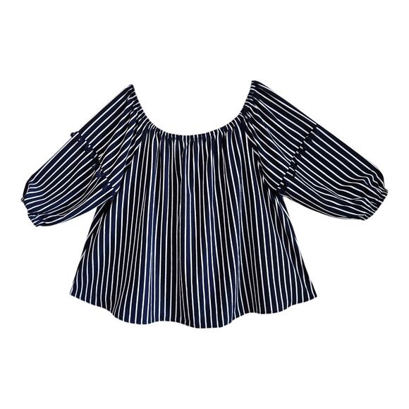 LANE BRYANT Women Size 26 28 Peasant Blouse Vertical Striped Balloon Sleeve 56" - Picture 1 of 8